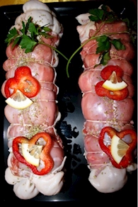 Conejo km0 relleno de butifarra y setas (1 kg aprox)