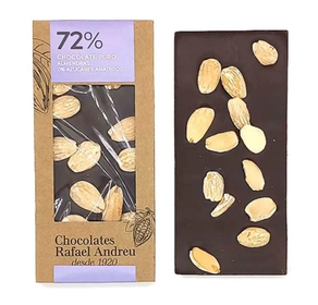 Tableta de chocolate 72% sin azúcares añadidos con almendras, Rafael Andreu, 80g